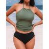 imageCUPSHE Womens Tankini Sets Two Piece Swimsuit High Neck Halter Mid Rise Adjustable DrawstringsOlive GreenBlack