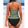 imageCUPSHE Womens Tankini Sets Two Piece Swimsuit High Neck Halter Mid Rise Adjustable DrawstringsOlive GreenBlack