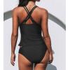 imageCUPSHE Womens Tankini Sets Two Piece Swimsuit V Neck Crisscross Adjustable Double Straps Ruched Mid RiseBlack