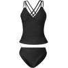 imageCUPSHE Womens Tankini Sets Two Piece Swimsuit V Neck Crisscross Adjustable Double Straps Ruched Mid RiseBlack