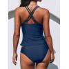 imageCUPSHE Womens Tankini Sets Two Piece Swimsuit V Neck Crisscross Adjustable Double Straps Ruched Mid RiseBlue