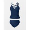imageCUPSHE Womens Tankini Sets Two Piece Swimsuit V Neck Crisscross Adjustable Double Straps Ruched Mid RiseBlue