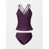 imageCUPSHE Womens Tankini Sets Two Piece Swimsuit V Neck Crisscross Adjustable Double Straps Ruched Mid RiseDeep Plum Purple