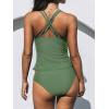 imageCUPSHE Womens Tankini Sets Two Piece Swimsuit V Neck Crisscross Adjustable Double Straps Ruched Mid RiseEucalyptus Green