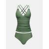 imageCUPSHE Womens Tankini Sets Two Piece Swimsuit V Neck Crisscross Adjustable Double Straps Ruched Mid RiseEucalyptus Green