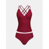 imageCUPSHE Womens Tankini Sets Two Piece Swimsuit V Neck Crisscross Adjustable Double Straps Ruched Mid RiseRed