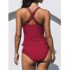 imageCUPSHE Womens Tankini Sets Two Piece Swimsuit V Neck Crisscross Adjustable Double Straps Ruched Mid RiseRed