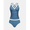 imageCUPSHE Womens Tankini Sets Two Piece Swimsuit V Neck Crisscross Adjustable Double Straps Ruched Mid RiseSky Blue