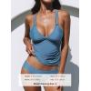 imageCUPSHE Womens Tankini Sets Two Piece Swimsuit V Neck Crisscross Adjustable Double Straps Ruched Mid RiseSky Blue