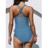 imageCUPSHE Womens Tankini Sets Two Piece Swimsuit V Neck Crisscross Adjustable Double Straps Ruched Mid RiseSky Blue