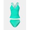 imageCUPSHE Womens Tankini Sets Two Piece Swimsuit V Neck Crisscross Adjustable Double Straps Ruched Mid RiseTurquoise Green