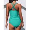 imageCUPSHE Womens Tankini Sets Two Piece Swimsuit V Neck Crisscross Adjustable Double Straps Ruched Mid RiseTurquoise Green
