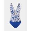 imageCUPSHE Womens Tankini Sets Two Piece Swimsuits Mid Rise V Neck Adjustable Straps Back Hook Cutout CheekyBlueFloral