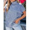 imageCUPSHE Womens Turtleneck Sweaters Cap Sleeve Knitted Casual Fit Pullover Tops Trendy Fall 2024Blue