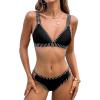 imageCUPSHE Womens Bikini Set Two Piece Swimsuits Strappy Mid Rise V Neck Cutout Adjustable Double StrapsBlack