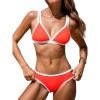 imageCUPSHE Womens Bikini Set Two Piece Swimsuits Strappy Mid Rise V Neck Cutout Adjustable Double StrapsRedWhite