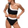 imageCUPSHE Womens Bikini Sets Two Piece Swimsuit High Waisted One Shoulder Neck Cutout Color Block CheekyBlackWhite
