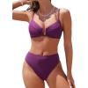 imageCUPSHE Womens Bikini Sets Two Piece Swimsuit V Neck Adjustable Straps Textured U Wire Cheeky BottomPlum Purple