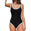imageCUPSHE Womens One Piece Swimsuit Bathing Suit Scoop Neck Color Block U Back Wide Straps BondedBlackWhite
