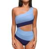 imageCUPSHE Womens One Piece Swimsuit One Shoulder Bathing Suit Cutout Color Block SwimwearBabyNavy Blue