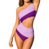 imageCUPSHE Womens One Piece Swimsuit One Shoulder Bathing Suit Cutout Color Block SwimwearLilacPurple
