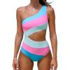 imageCUPSHE Womens One Piece Swimsuit One Shoulder Bathing Suit Cutout Color Block SwimwearPinkBlue