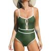 imageCUPSHE Womens One Piece Swimsuit Scoop Neck Bathing Suit Keyhole Cutout Color Block Adjustable Straps SwimwearGreenWhite