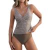 imageCUPSHE Womens Tankini Set Two Piece Swimsuit Mid Rise with Twist Shirred Front RuchedBrownStar
