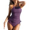 imageCUPSHE Womens Tankini Sets Two Piece Swimsuit High Neck Halter Mid Rise Adjustable DrawstringsDeep Plum