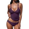 imageCUPSHE Womens Tankini Sets Two Piece Swimsuit V Neck Crisscross Adjustable Double Straps Ruched Mid RiseDeep Plum Purple