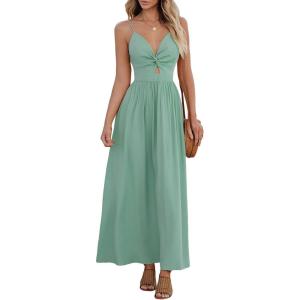 imageCUPSHE Women Casual Dress Beach Sleeveless V Neck Summer Cutout Spaghetti Straps Formal Maxi Sun DressesMint