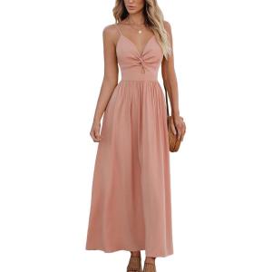 imageCUPSHE Women Casual Dress Beach Sleeveless V Neck Summer Cutout Spaghetti Straps Formal Maxi Sun DressesPink