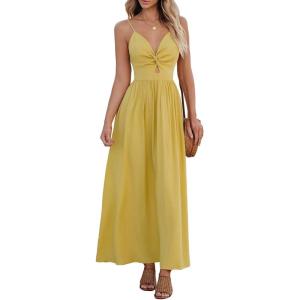 imageCUPSHE Women Casual Dress Beach Sleeveless V Neck Summer Cutout Spaghetti Straps Formal Maxi Sun DressesYellow
