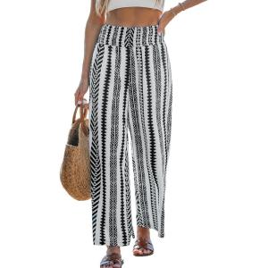 imageCUPSHE Women Pants Abstract Smocked Waist Long Pant Wide Leg Pant CasualBlack Stripes