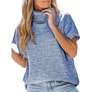 imageCUPSHE Womens Turtleneck Sweaters Cap Sleeve Knitted Casual Fit Pullover Tops Trendy Fall 2024Blue