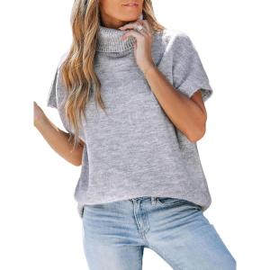 imageCUPSHE Womens Turtleneck Sweaters Cap Sleeve Knitted Casual Fit Pullover Tops Trendy Fall 2024Grey