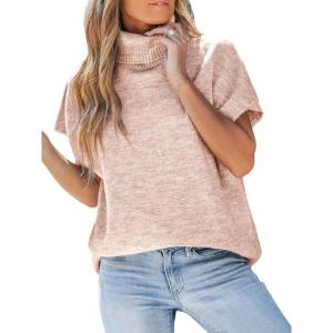 imageCUPSHE Womens Turtleneck Sweaters Cap Sleeve Knitted Casual Fit Pullover Tops Trendy Fall 2024Oatmeal