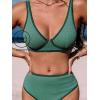 imageCUPSHE Womens Bikini Sets Two Piece Bathing Suit High Waisted Plunging Neck Underwire Back Tie Color BlockSage Green