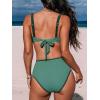 imageCUPSHE Womens Bikini Sets Two Piece Bathing Suit High Waisted Plunging Neck Underwire Back Tie Color BlockSage Green