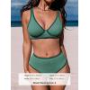imageCUPSHE Womens Bikini Sets Two Piece Bathing Suit High Waisted Plunging Neck Underwire Back Tie Color BlockSage Green