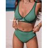 imageCUPSHE Womens Bikini Sets Two Piece Bathing Suit High Waisted Plunging Neck Underwire Back Tie Color BlockSage Green