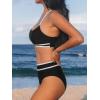 imageCUPSHE Womens Bikini Sets Two Piece Swimsuit High Waisted Scoop Neck Color Block Strappy Spaghetti Adjustable StrapsBlackWhite