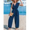 imageCUPSHE Womens Dressy Vacation Jumpsuit Surplice Neck Sleeveless Waist Tie Ruffled Trim Tapered Leg Beach 2025 OutfitsBlue