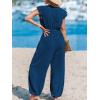 imageCUPSHE Womens Dressy Vacation Jumpsuit Surplice Neck Sleeveless Waist Tie Ruffled Trim Tapered Leg Beach 2025 OutfitsBlue