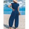 imageCUPSHE Womens Dressy Vacation Jumpsuit Surplice Neck Sleeveless Waist Tie Ruffled Trim Tapered Leg Beach 2025 OutfitsBlue