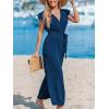 imageCUPSHE Womens Dressy Vacation Jumpsuit Surplice Neck Sleeveless Waist Tie Ruffled Trim Tapered Leg Beach 2025 OutfitsBlue