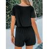 imageCUPSHE Womens Knit Boat Neck Short Sleeves Off Shouler Wide Leg Onepiece Jumpsuit Beach Vacation JumpsuitsBlack