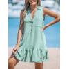 imageCUPSHE Womens Mini Dress Button V Neck Ruffled Hem Sleeveless A Line Summer Cover Up DressMint Green