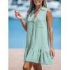 imageCUPSHE Womens Mini Dress Button V Neck Ruffled Hem Sleeveless A Line Summer Cover Up DressMint Green