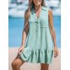 imageCUPSHE Womens Mini Dress Button V Neck Ruffled Hem Sleeveless A Line Summer Cover Up DressMint Green